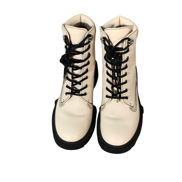 COACH Womens Lorimer Lace Up Lug Sole Combat Leather Booties Chalk Sz 6B - Picture 2 of 9